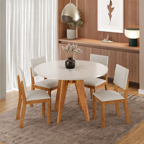 Conjunto Sala de Jantar 4 Lugares Redondo Tampo de MDF Lyana Cobre/Blonde/Bege - Casa Giulia