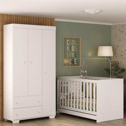 Quarto Infantil com Berço Colchão Incluso e Guarda-roupas Algodão Doce Multimóveis Mp4248