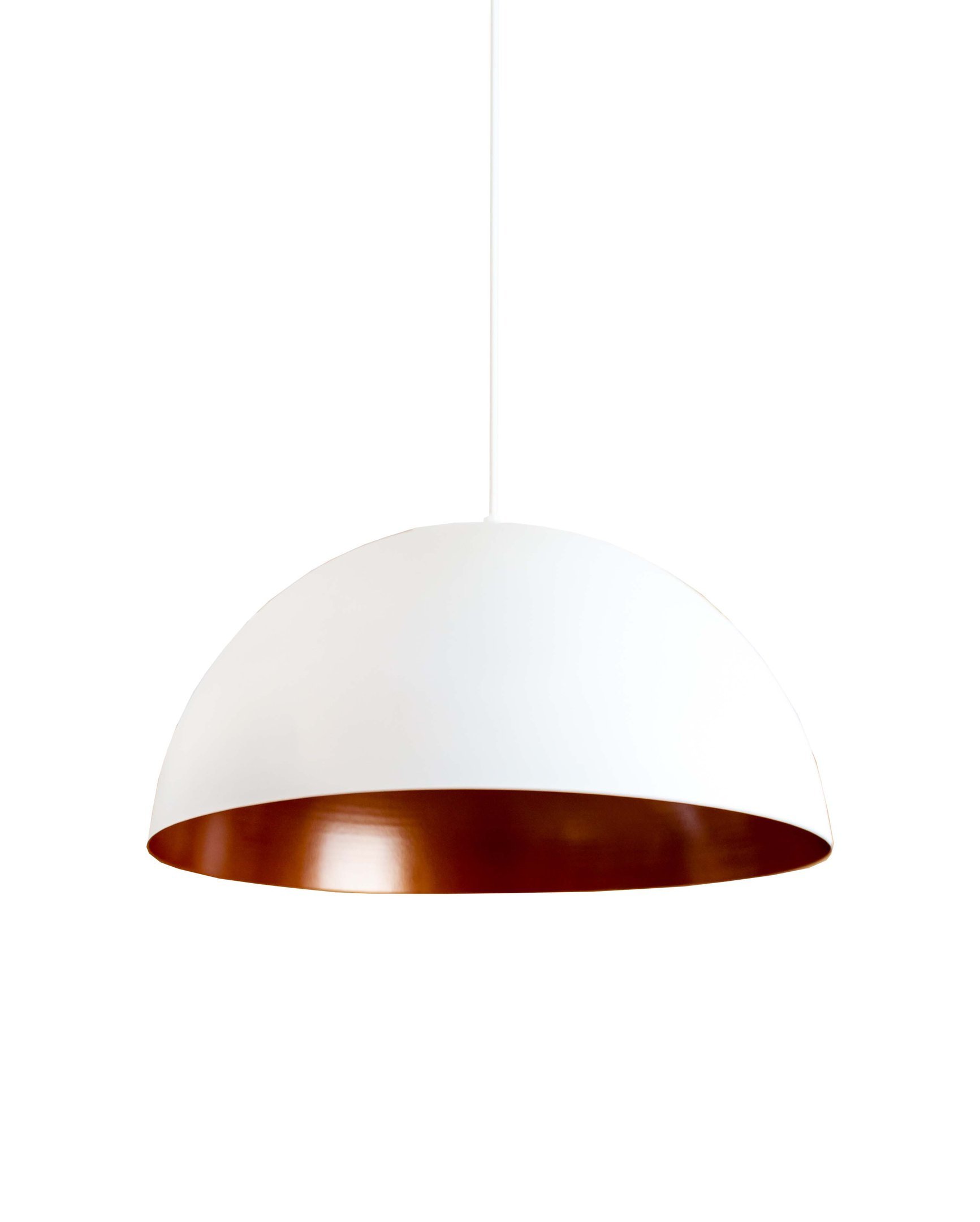 Pendente Alumínio Meia Esfera 30cm Branco c/ Cobre Duplo na Canopla Retangular de 45cm Preta - 4