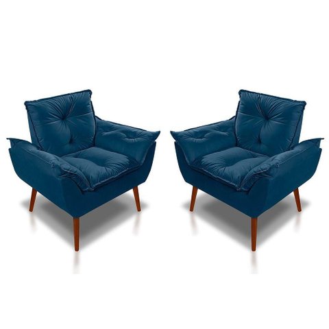 Kit C- 02 Poltronas Opala Luxo Suede Azul Marinho