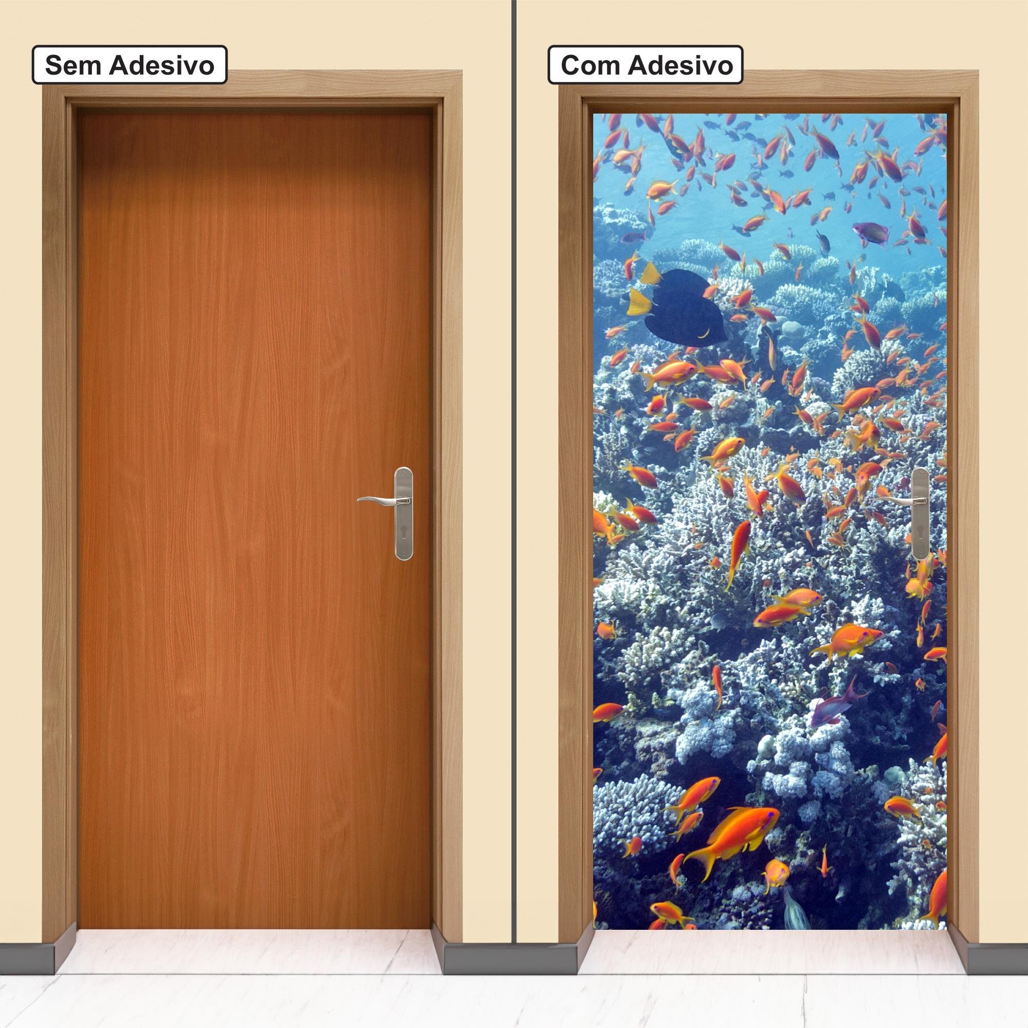Adesivo Decorativo Porta Fundo do Mar Peixinhos Coral Azul - 2