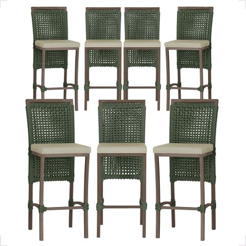 7 Banqueta em Alumínio Roma Marrom Corda Náutica Tecido 7