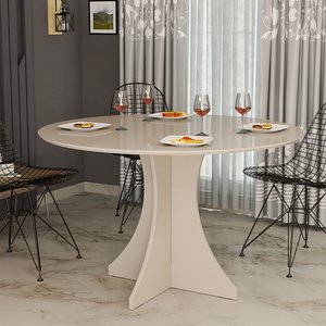 Mesa de Jantar Redonda Elisa 4 Lugares 80x80 Base em X em Mdf - Off White