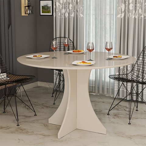 Mesa de Jantar Redonda Elisa 4 Lugares 80x80 Base em X em Mdf - Off White