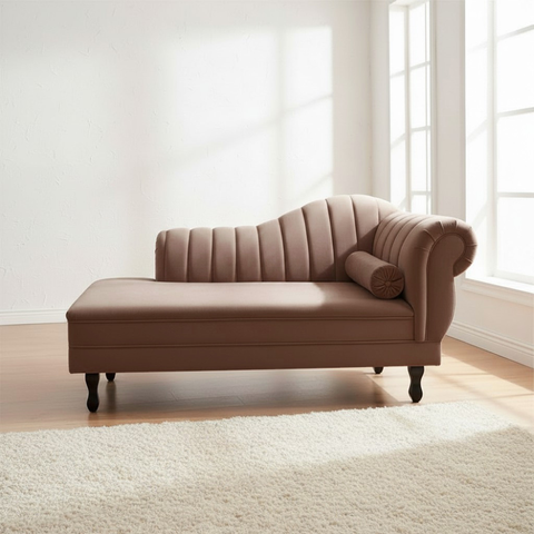 Recamier Decorativo Divã Amsterdã 147cm Lado Esquerdo Couro Marrom