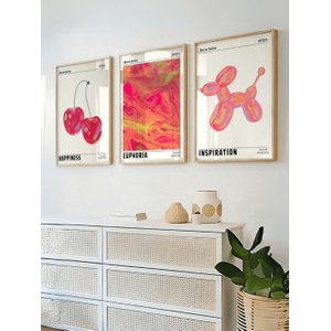 Kit 3 Quadros Decorativos Felicidade, Euforia e Inspiração