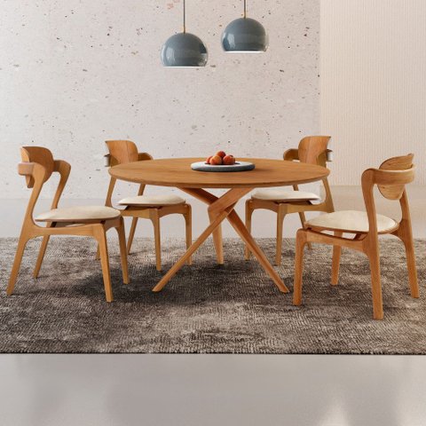Sala de Jantar Mesa Ballare 135cm Tampo Laminado Redondo com 4 Cadeiras Solaris Gold