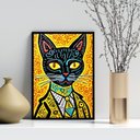 Ver imagem 1 de Quadro Decorativo Gato Pop Arte Cores Vibrantes 24x18cm - com Vidro:moldura Branca