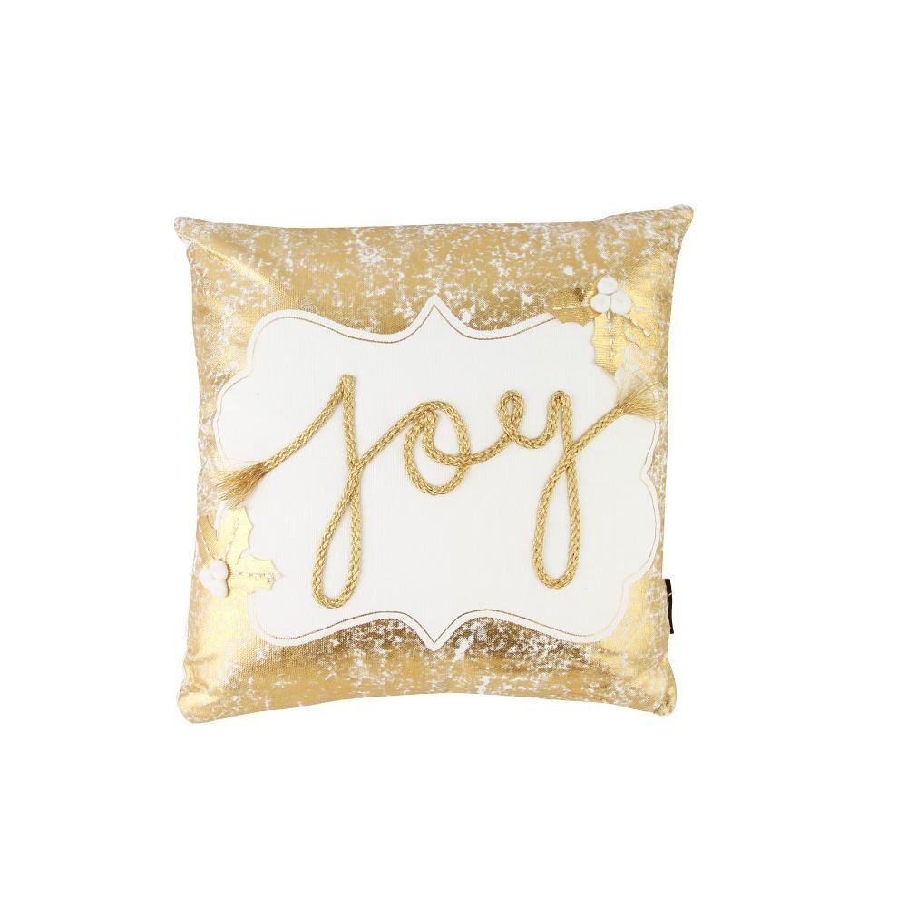 Almofada Natal Joy Branca e Dourada 30x30cm - A/CASA