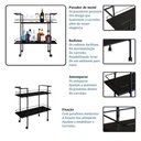 Ver imagem 3 de Carrinho Bar Industrial com Rodizios P1036 Preto Pp Milani Store