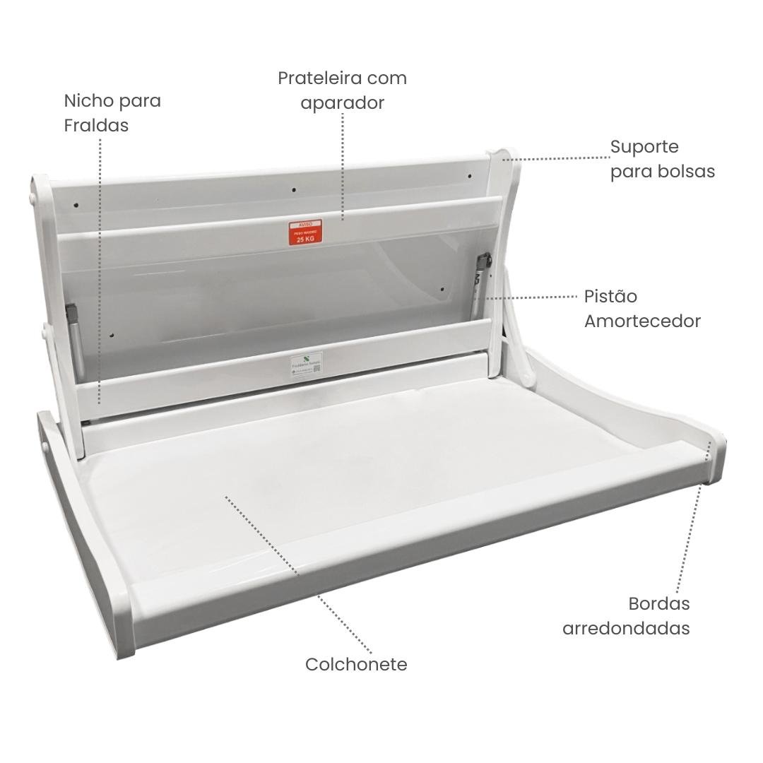 Trocador Fraldas Parede Colchonete Branco Solutti Horizontal - 2