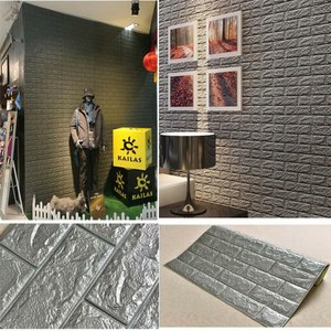 Placa Tijolinho Parede Papel Painel 3d Tijolo Cinza Auto Adesivo 77x70cm Revestimento Espuma Autocol