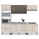 Ver imagem 2 de Cozinha Amara Armários Aéreos Porta Vidro Torre Quente Balcões 4 Gavetas Branco/Creme 250785