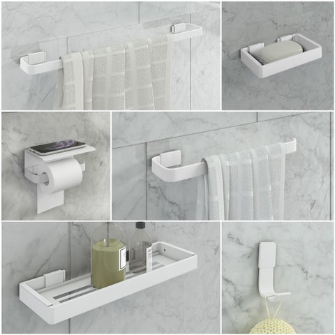 Kit Acessório para Banheiro Branco 6 Peças C/suporte Celular