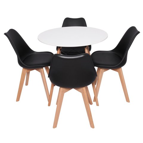 Conjunto Mesa Redonda Eiffel Branca 70cm com 4 Cadeiras Saarinen Preta