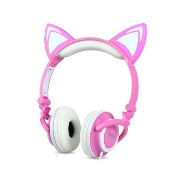 Headphone Orelha Gato Ear Cat Fone Ouvido Com Luzes Preto e Azul