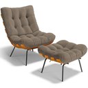 Ver imagem 1 de Poltrona Costela L02 com Puff Bouclê Bege - Lyam Decor