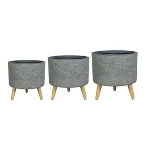 Conjunto 3 Vasos com Pés Grafite Mescla Plantas E Flores Decorativo