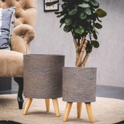 Conjunto 3 Vasos com Pés Grafite Mescla Plantas E Flores Decorativo - 3