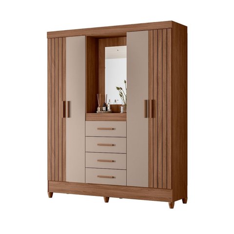 Guarda Roupa Grande Quarto Casal 4 Portas 4 Gavetas Espelho Carvalho com Fendi