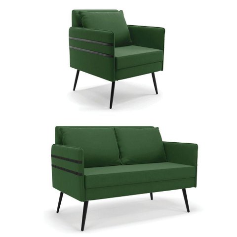 Kit 01 Namoradeira e 01 Poltrona Suede Verde