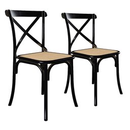 Kit 2 Cadeiras Cross Katrina Jantar Preta Assento Corano Bege Aço - 1