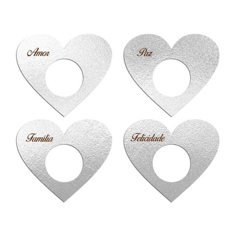 Porta Guardanapo Coração Desejos Kit 4 Peças 7,5cmx6,5cm - Cria Arte Laser Prata