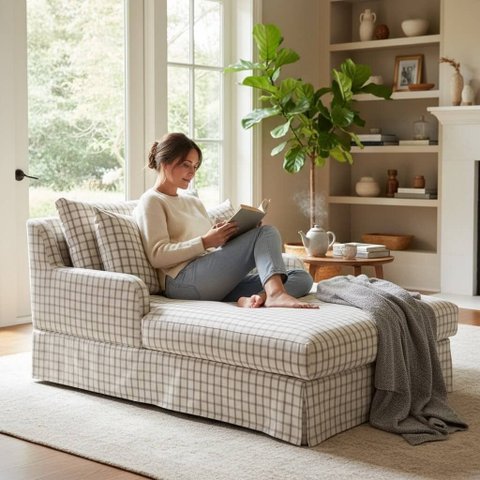 Chaise Long, Tecido Xadrez, 1.10m x 1.40m - CHA003