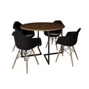 Ver imagem 2 de Mesa Jantar Industrial Amêndoa 110cm Redonda Base V Ferro Preto c/ 4 Poltrona Eiffel Pretas Madeira
