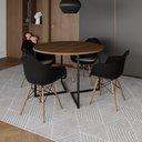 Ver imagem 1 de Mesa Jantar Industrial Amêndoa 110cm Redonda Base V Ferro Preto c/ 4 Poltrona Eiffel Pretas Madeira