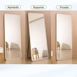 Espelho Grande Retangular com Moldura em Alumínio Off White Corpo Inteiro 170x70 C/suporte de Chão - 4