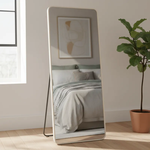 Espelho Grande Retangular com Moldura em Alumínio Off White Corpo Inteiro 170x70 C/suporte de Chão