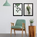 Ver imagem 1 de Kit 2 Quadros Abstratos Boho Folhas Soft 33x24cm:madeira Branca