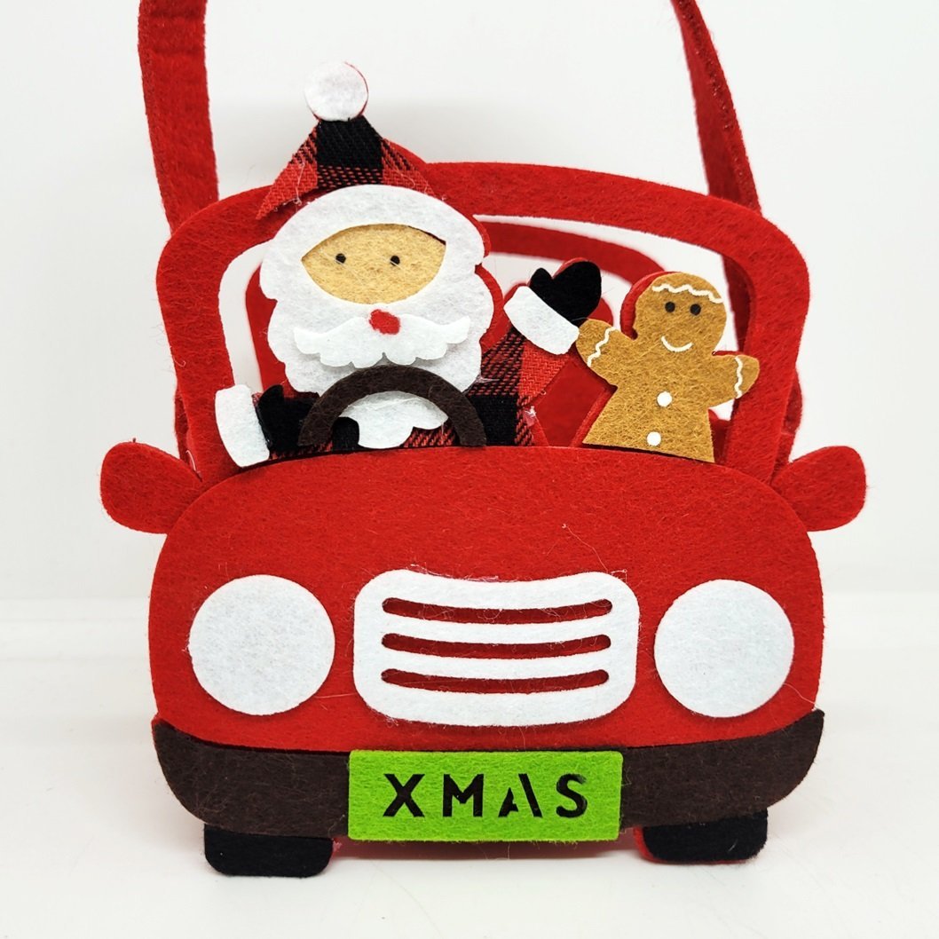 Kit 2 Cestos Feltro Natal Carro Alça Decorado Papai Noel e Boneco de Neve 20cm - Master Christmas - 4