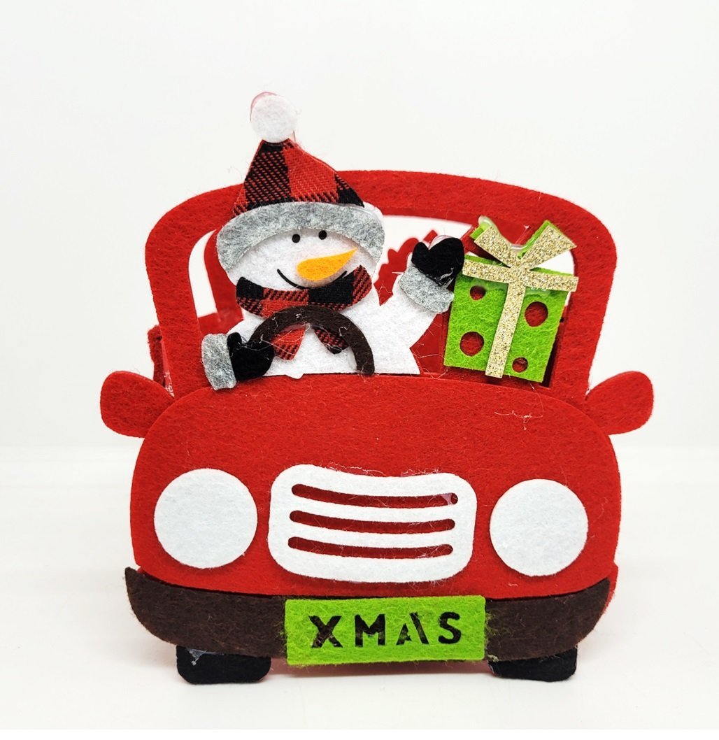 Kit 2 Cestos Feltro Natal Carro Alça Decorado Papai Noel e Boneco de Neve 20cm - Master Christmas - 5