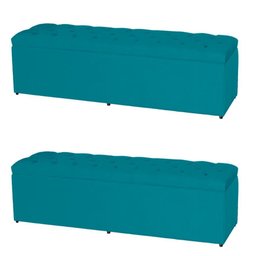 Kit 2 Baús Jade 138Cm Calçadeira Estofada Suede Azul Turquesa - 2