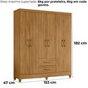 Ver imagem 4 de Guarda Roupa Casal Panama 6p 153 Cm Freijo Moval