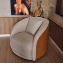 Ver mais imagens de Kit 02 Poltrona Sophia Base Giratória- Almofada, Redonda, Linho Bege Sintético Caramelo, Orgâ