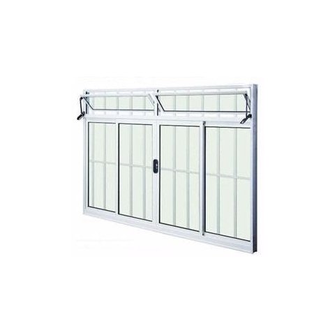 Vitrô 4 Folhas de Correr com Grade Total e Bandeira - Alumínio Brilhante 1,00 x 1,00M