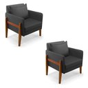 Ver imagem 1 de Kit 02 Poltronas Lana Corino Preto Base De Madeira