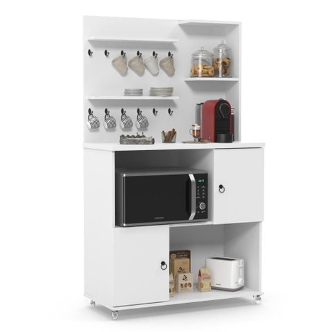 Cantinho do Café Aconchego 2 Portas 4 Prateleiras Madeira 90cm Branco
