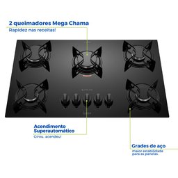 Fogão Cooktop 5 Bocas Embutir Mega Tripla Chama Atlas Bivolt - 2