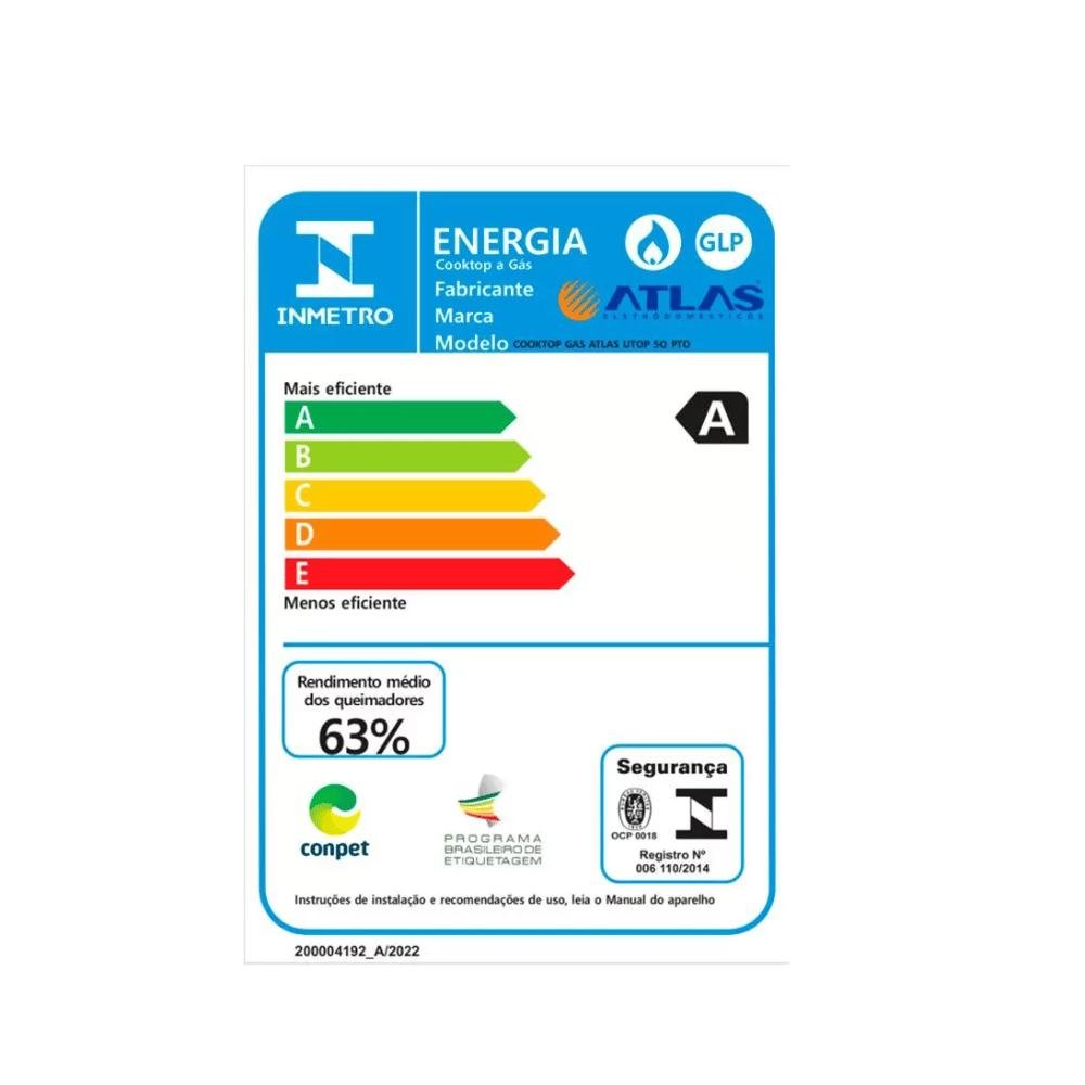 Fogão Cooktop 5 Bocas Embutir Utop Mega e Tripla Chama Atlas - 7