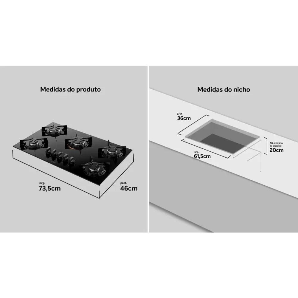 Fogão Cooktop 5 Bocas Embutir Utop Mega e Tripla Chama Atlas - 5