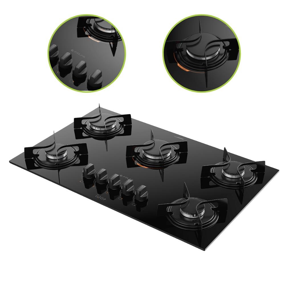 Fogão Cooktop 5 Bocas Embutir Utop Mega e Tripla Chama Atlas - 4