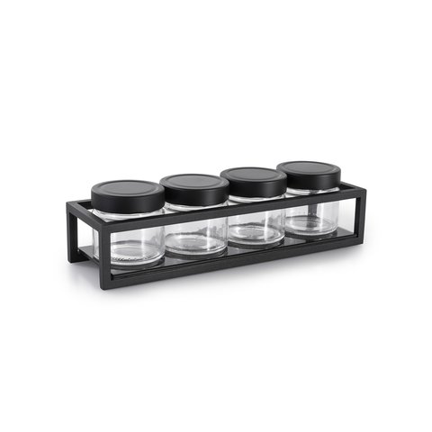 Porta Chás e Condimentos de Bancada Preto 4 Vidros - Linha Frame