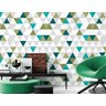 Papel de Parede Triangulo Branco, Cinza, Verde e Azul Arte Destaque 1,50 Metros - 1