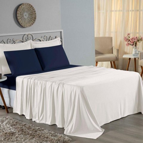 Jogo de Cama Casal Nobre 4 Peças Lençol com Elástico de 30cm de Altura Malha 100% Algodão -