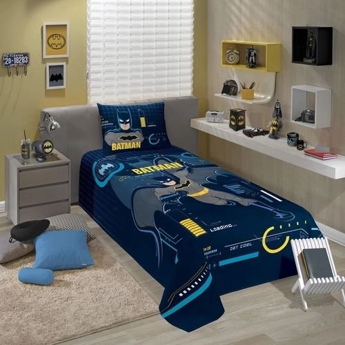 JOGO DE CAMA SOLTEIRO ESTAMPADO BATMAN 1,50 M X 2,10 M COM 2 PECAS 1,50M X 2,10M, ESTAMPADA