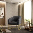 Ver imagem 2 de Poltrona Stella Bouclê Grafite Base Metálica Industrial Dourado - D'Rossi